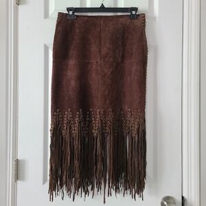 Wilsons Leather Brown Fringe Skirt